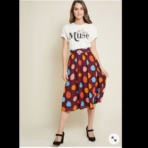 ModCloth momentous moxie midi skirt burgundy dots